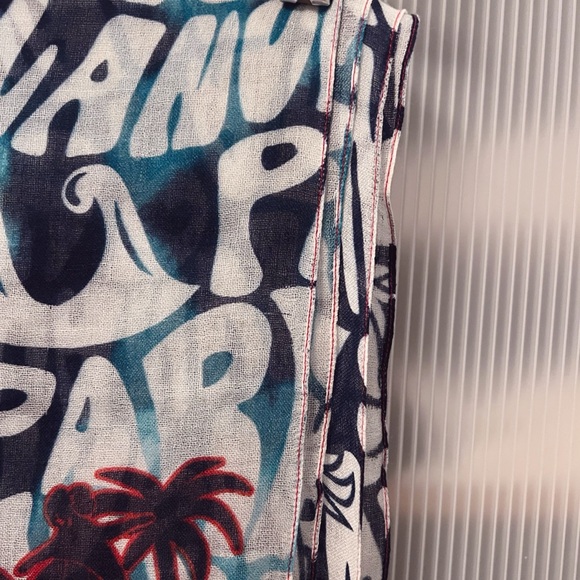 NWT Lanvin 100% Wool Logo Print Scarf Palm Trees Tropical Blue Red - Picture 11 of 12